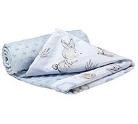 Medi Partners Coperta per Neonata Copertina Neonato per lettino - 100% Cotone 75x100cm naturale Blanket Neonati Invernale Estate Bifacciale Carrozzina Bambino (Cervo e Riccio con Minky celeste)