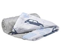 Medi Partners Coperta per Neonata Copertina Neonato per lettino - 100% Cotone 75x100cm naturale Blanket Neonati Invernale Estate Bifacciale Carrozzina Bambino (Auto retrò con Minky grigio)