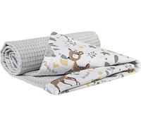 Medi Partners Coperta per Neonata Copertina Neonato per lettino - 100% Cotone 75x100cm naturale Blanket Neonati Invernale Estate Bifacciale Carrozzina Bambino (Cervo Con Grigio Waffle)