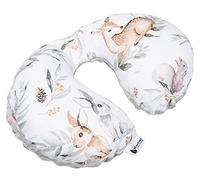 Medi Partners Cuscino cervicale per bambini 100% Cotone/Minky Cuscinetti cervicale per auto per il collo del sonno da Viaggio in Auto Passeggino (Cervo in foglie con Minky grigio)