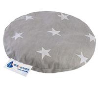 Medi Partners Cuscino termico con noccioli di ciliegia per bambini 180g rotondo 15cm ecologic 100% cotone calore + terapia del freddo (stelle bianche con grigio)