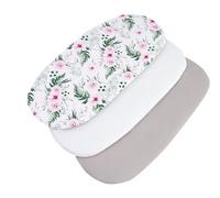 Medi Partners Lenzuola Lettino Culla 86x40 Set 3 Lenzuolo Navicella Neonato Carrozzina con Angoli - 100% Cotone Passeggino Materasso Fitted Sheet Coprimaterasso (Fiori Rosa-Bianco-Grigio)