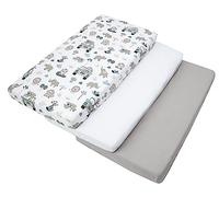Medi Partners Lenzuola Lettino Set 3 Neonato 60x120-100% Cotone Lenzuolo con Angoli Culla Coprimaterasso fitted Materassino Sheet Letto Bambino Lenzuolino (Zoo Di Menta-Bianco-Grigio)