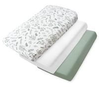 Medi Partners Lenzuola Lettino Set 3 Neonato 70x140-100% Cotone Mussole Lenzuolo con Angoli Culla Coprimaterasso fitted Materassino Sheet Letto Bambino Lenzuolino (Foglie di olivo - Bianco - Oliva)