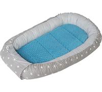Medi Partners Nido per Neonato Bozzolo Neonati 100x60x15 Babynest 100% Cotone Inserto Removibile Cocoon Baby Multifunzionale Riduttore per Bambini (Stelle grigie con Minky turchese)