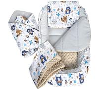 Medi Partners Riduttore Lettino Neonato - 100x60x15 Nido Antisoffoco Neonati 5-Parti Bozzolo Culla per Bebè neonata bilaterale Cuscino 100% Cotone (Boho Animali con Minky beige)