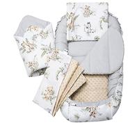 Medi Partners 5-Parti Nido per Bebè 100x60x15 Inserto Rimovibile Letto Cuscino Coperta bambini neonati 100% Cotone (Safari con Minky beige)