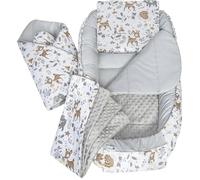 Medi Partners 5-Parti Nido per Bebè 100x60x15 Inserto Rimovibile Letto Cuscino Coperta bambini neonati 100% Cotone (Cervo con grigio Minky)