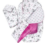 Medi Partners Riduttore Lettino Neonato - 100x60x15 Nido Antisoffoco Neonati 5-Parti Bozzolo Culla per Bebè neonata bilaterale Cuscino 100% Cotone (Teddy con Minky rosa scuro)