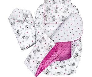 Medi Partners Riduttore Lettino Neonato - 100x60x15 Nido Antisoffoco Neonati 5-Parti Bozzolo Culla per Bebè neonata bilaterale Cuscino 100% Cotone (Teddy con Minky rosa scuro)