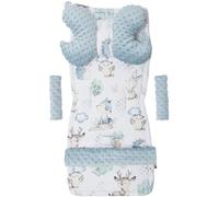 Inserto universale per passeggino per carrello a 5 elementi protezione della cintura + protezione della fascia Cotone Minky Medi Partners (Cervo e Riccio con Minky celeste)