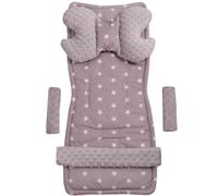 Inserto universale per passeggino per carrello a 5 elementi protezione della cintura + protezione della fascia Cotone Minky Medi Partners (Stelle bianche su grigio con grigio Minky)