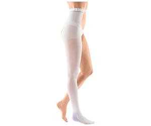 medi ven thrombexin 18 - Calze per coscia con fissaggio all'anca | Calze mediche per la profilassi della trombosi da 18 mmHg | Taglia L | Colore: Bianco | Unisex | 1 calza, bianco