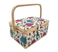 Media borsa da cucito in legno vuoto, scatola da cucito foderata in tessuto con 4 scomparti, organizer con spillo, scatola di immagazzinaggio con maniglia, vassoio per accessori, (media, fili)