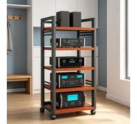 Media stand a 5 ripiani regolabili con ruote scaffale for componenti stereo | Struttura mobile facilmente spostabile for apparecchiature audio-video e realizza un comodo centro(Brown)