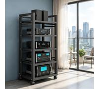 Media stand a 5 ripiani regolabili con ruote scaffale for componenti stereo | Struttura mobile facilmente spostabile for apparecchiature audio-video e realizza un comodo centro(Nero)