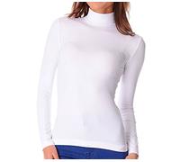 Media Wave Store - VKA22 Maglia a Collo Alto da Donna con Interno Felpato Effetto Termico (Bianco, M/L)