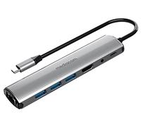 MEDIACOM Adattatore USB-C Type C a HDMI+3 USB 3.0+LAN Gigabit+Audio+Power in Alluminio