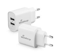 MediaRange Adattatore di ricarica USB - Adattatore di ricarica a 2 porte 12 W, 2 uscite USB-A per caricare più dispositivi contemporaneamente