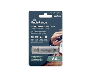 Mediarange 813016 mr937 chiavetta usb 64gb argento combo usb 3.1 + tipo c