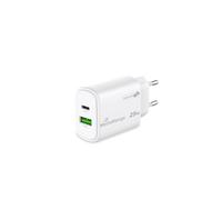 MediaRange Adattatore di ricarica rapida GaN da 25 W, spina (UE), 1 USB-C e 1 USB-A, supporta USB-C® Power Delivery e Quick Charge™, bianco