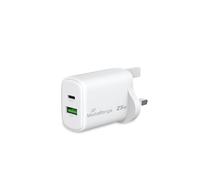 MediaRange Adattatore di ricarica rapida GaN da 25 W (spina UK), 1 USB-C e 1 USB-A, supporta Power Delivery e Quick Charge, bianco