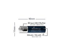 MediaRange Batterie ricaricabili USB-C agli ioni di litio, Micro AAA I, 1,5 V, 500 mAh, confezione da 4