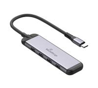 MediaRange Hub USB-C a 4 porte 3X USB-C 3.2 Gen 1 5 Gbit/s 100 W PD | 3 dati USB-C, 5 Gbit/s, 100 W PD Pass-through, cavo da 8 cm, alluminio