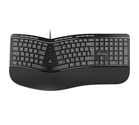 MediaRange Tastiera ergonomica, tastiera multimediale cablata con 124 tasti e rotella di scorrimento, layout tedesco QWERTZ, resistente agli schizzi e regolabile in altezza, colore nero