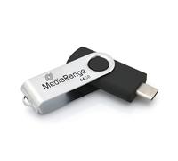 MediaRange USB Type-C® 3.2 Gen 1 - Unità flash con cappuccio girevole, 64 GB, colore: Argento/Nero