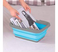 Mediawave Store - Bacinella Pieghevole Multiuso con Manici, Cesta Contenitore Salvaspazio 9 litri, Richiudibile in Silicone, Bacinella Pieghevole 9 litri Bucato, Lavanderia, Cucina (Blu)