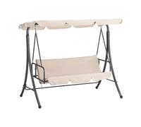 Mediawave Store - Dondolo Letto da Giardino modello ARIZONA, Dondolo Altalena da Esterno 3 Posti, con Tettuccio Parasole Struttura in Acciaio (Beige)