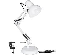 Mediawave Store - Lampada da Scrivania 2 in 1 in Metallo con Braccio Flessibile e Morsetto, Lampada per Lettura e Lavoro, Gancio per Mensola, Morsetto, Metallo, Regolabile, 72507 (Bianco)
