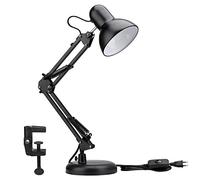 Mediawave Store - Lampada da Scrivania 2 in 1 in Metallo con Braccio Flessibile e Morsetto, Lampada per Lettura e Lavoro, Gancio per Mensola, Morsetto, Metallo, Regolabile, 72507 (Nero)