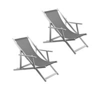 Mediawave Store - Set 2 Sdraio Pieghevoli Napoli Premium da Giardino e Balcone | Struttura Rinforzata in Alluminio con Braccioli | Seduta Traspirante in Textilene per Esterno (Grigio)