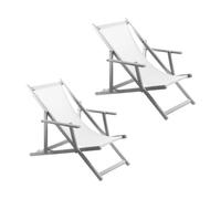 Mediawave Store - Set 2 Sdraio Pieghevoli Napoli Premium da Giardino e Balcone | Struttura Rinforzata in Alluminio con Braccioli | Seduta Traspirante in Textilene per Esterno (Bianco)