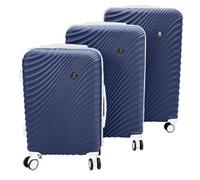 Mediawave Store - Set 3 Trolley Rigidi Tris Valigie ABS con Ruote 360° e Design Elegante, Valigie da Viaggio Resistenti per Spostamenti e Vacanze (Blu)