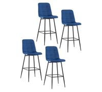 Mediawave Store - Set 4 Sgabelli Bar e Cucina in Velluto Morbido VELVETTE | Design Moderno con Schienale Alto e Robusta Struttura in Metallo Nero | Poggiapiedi Integrato (Blu)
