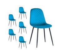 Mediawave Store - Set 6 Sedie NUBIA in Velluto Imbottito con Schienale a Rombi Struttura Nera Design Elegante e Confortevole Arredamento Casa e Ufficio (Ottanio)