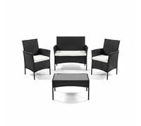 Mediawave Store - Set Divano da Esterno WATAMU 4 Posti in Polyrattan Nero, Salotto da Giardino con Tavolino e Cuscini Sfoderabili, per Terrazzo e Patio Resistente ai Raggi UV