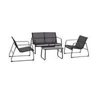 Mediawave Store - Set Giardino Zanzibar NERO 4 Pezzi: Salotto Completo da Esterno con Divano, 2 Poltrone e Tavolino da Caffè, Ideale per Terrazzo, Balcone e Veranda