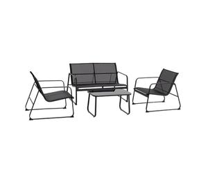 Mediawave Store - Set Giardino Zanzibar NERO 4 Pezzi: Salotto Completo da Esterno con Divano, 2 Poltrone e Tavolino da Caffè, Ideale per Terrazzo, Balcone e Veranda