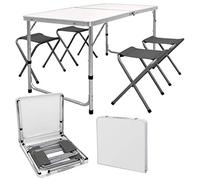 Mediawave Store -Set Tavolo Picnic con 4 Sgabelli Pieghevoli mod. AURORA Tavolo Richiudibile in Valigetta, Tavolo da Giardino da Trasportare, Set Tavolo da Campeggio, in Plastica Resistente Bianco