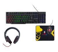 Mediawave Store - Tastiera Gaming Computer 4 In 1 Illuminata RGB Cuffie Mouse E Tappetino, Tastiera per Computer, Mouse Gaming Illuminato, Cuffie con Microfono, Luci Arcobaleno, 666446