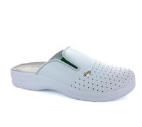 Medical Comfort 701 Ciabatte sanitarie Anatomiche Uomo in Vera Pelle con Elastico Blu e Bianche Antiscivolo.