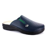 Medical Comfort 701 Ciabatte sanitarie Anatomiche Uomo in Vera Pelle con Elastico Blu e Bianche Antiscivolo.