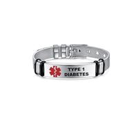 Medical ID Me Braccialetti di identificazione dell'allarme medico, acciaio inossidabile argentato, fluidificante del sangue regolabile per l'epilessia del diabete (diabete di tipo 1)