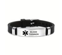 Medical ID Me - Braccialetti in silicone con avviso medico di emergenza, sensibilizzazione medica, epilessia, diabete, BPCO, fluidificante del sangue, unisex, in acciaio inox, regolabile, 20cm, 18cm