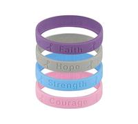 Medical ID Me Set di braccialetti in silicone per la consapevolezza del cancro, fede, speranza, forza, coraggio, braccialetti ispiratori in gomma per supporto e positività (confezione da 4), Medium