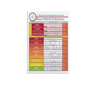 Medical Study Aid Poster - Basic EKG Rhythms & Interpretation Chart, Vintage Anatomy Art for Nursing School & Home Office(Framed,08x12inch(20x30cm))